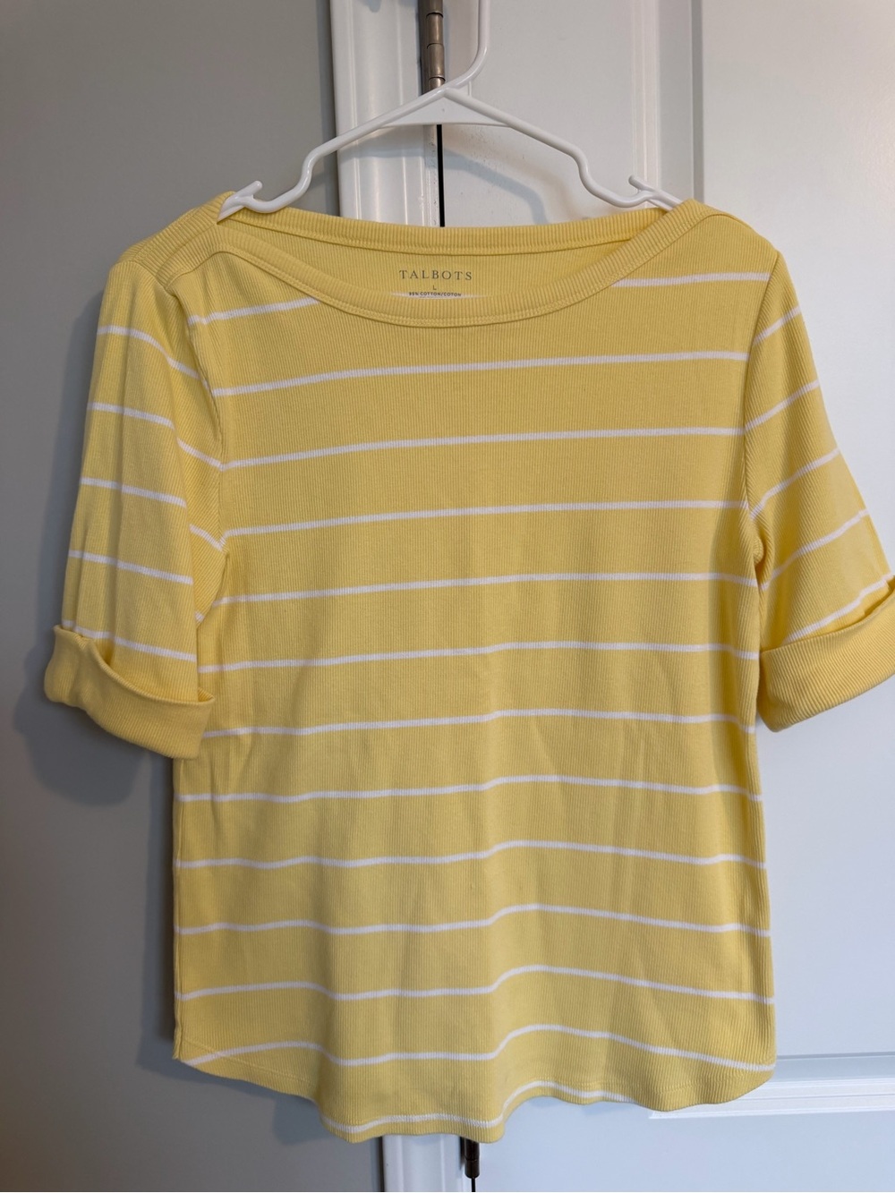 Talbots Yellow and White Striped Short Sleeve Top